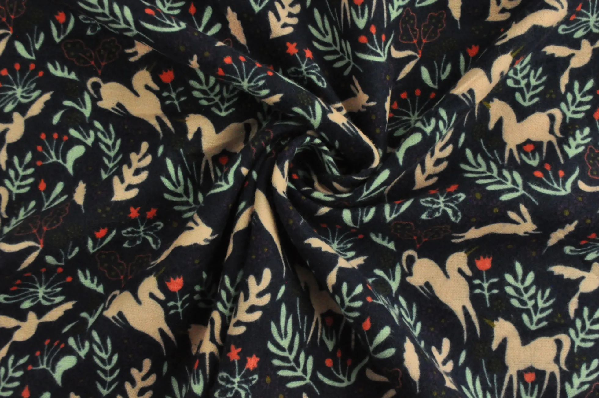 Katoen flanel / molton – Unicorn on navy