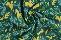 Katoen flanel / molton – Unicorn on dark green