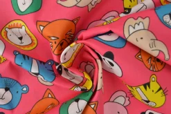 Katoen poplin – Animal faces coral