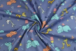 Katoen poplin  – Animals Blue