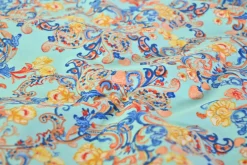 Katoen poplin – Aqua Rococo Garden