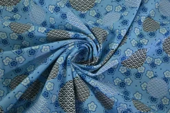 Katoen poplin – Blauw bloemetjes en stippen