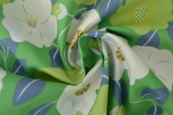 Katoen poplin – Bloem met bladeren groen