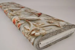 Katoen poplin digitaal – Birds & bright orange blossom
