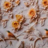 Katoen poplin digitaal – Birds & ochre blossom