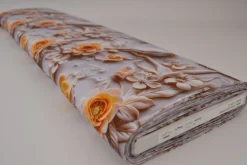 Katoen poplin digitaal – Birds & ochre blossom