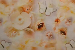 Katoen poplin digitaal – Roses & butterflies gold