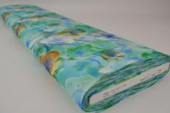Katoen poplin digitaal – Spring petals turquoise, blue & green