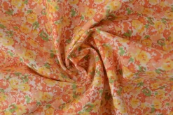 Katoen poplin – Drukke kleurrijke bloemenprint oranje en geel