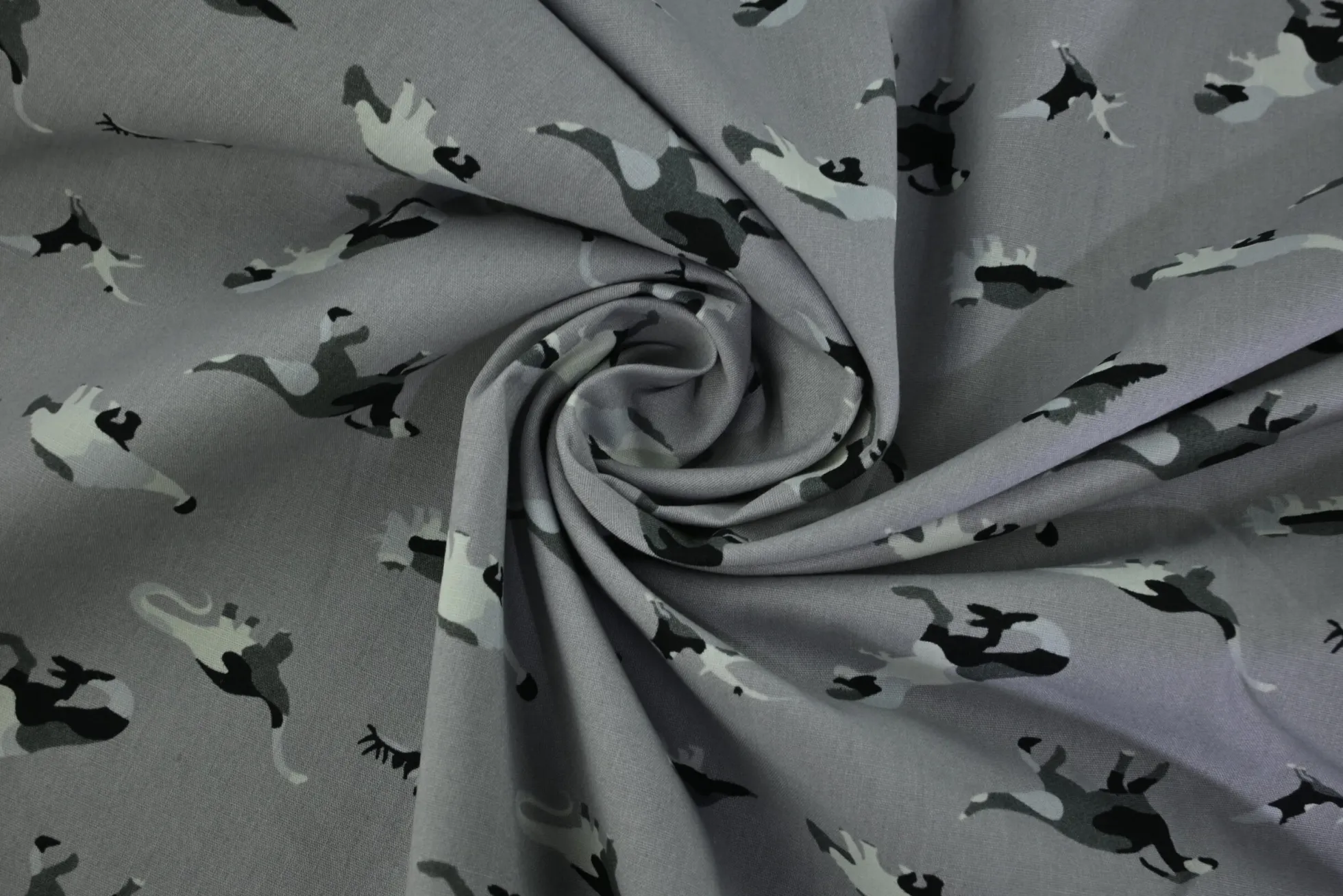 Katoen poplin – Grijs dinosaurus