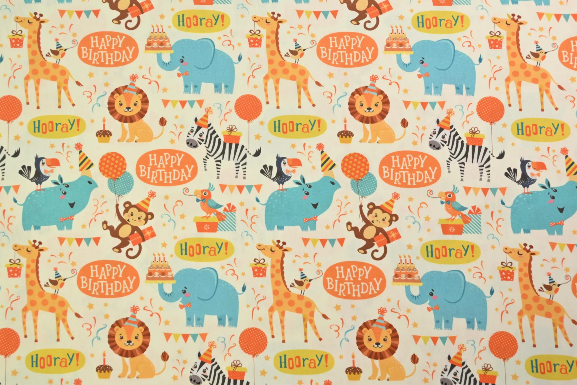 Katoen poplin – Happy birthday animals