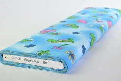 Katoen poplin – Happy dino on blue