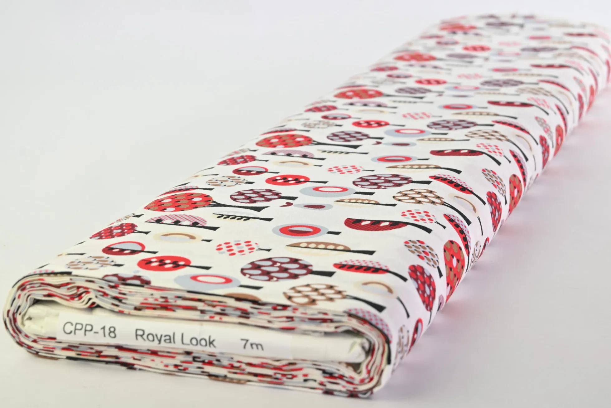 Katoen poplin – Retro trees on offwhite