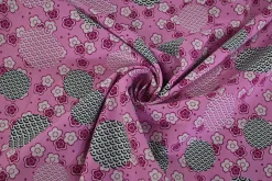 Katoen poplin – Roze bloemen en stippen