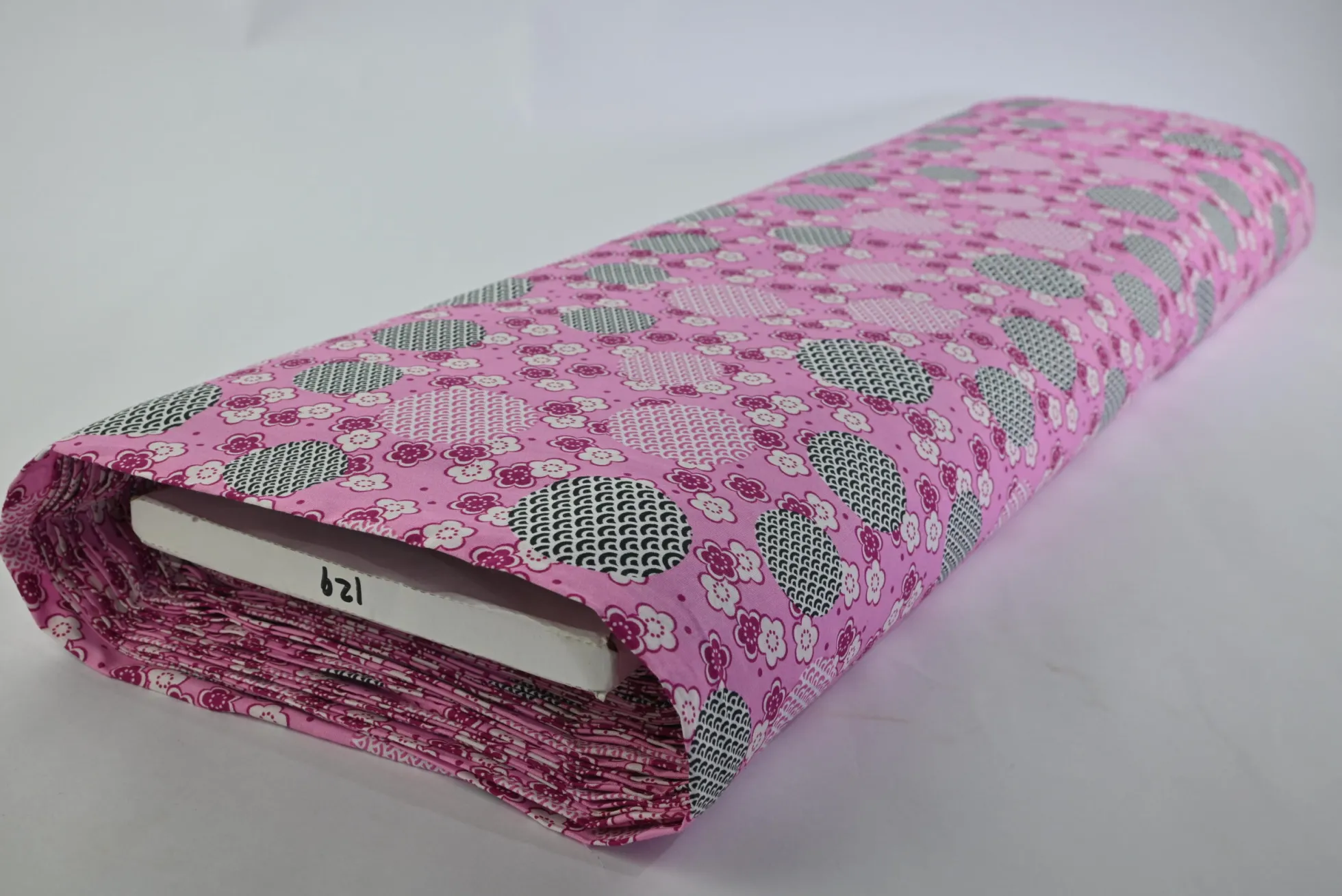 Katoen poplin – Roze bloemen en stippen