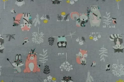 Katoen poplin – Woodland friends grey