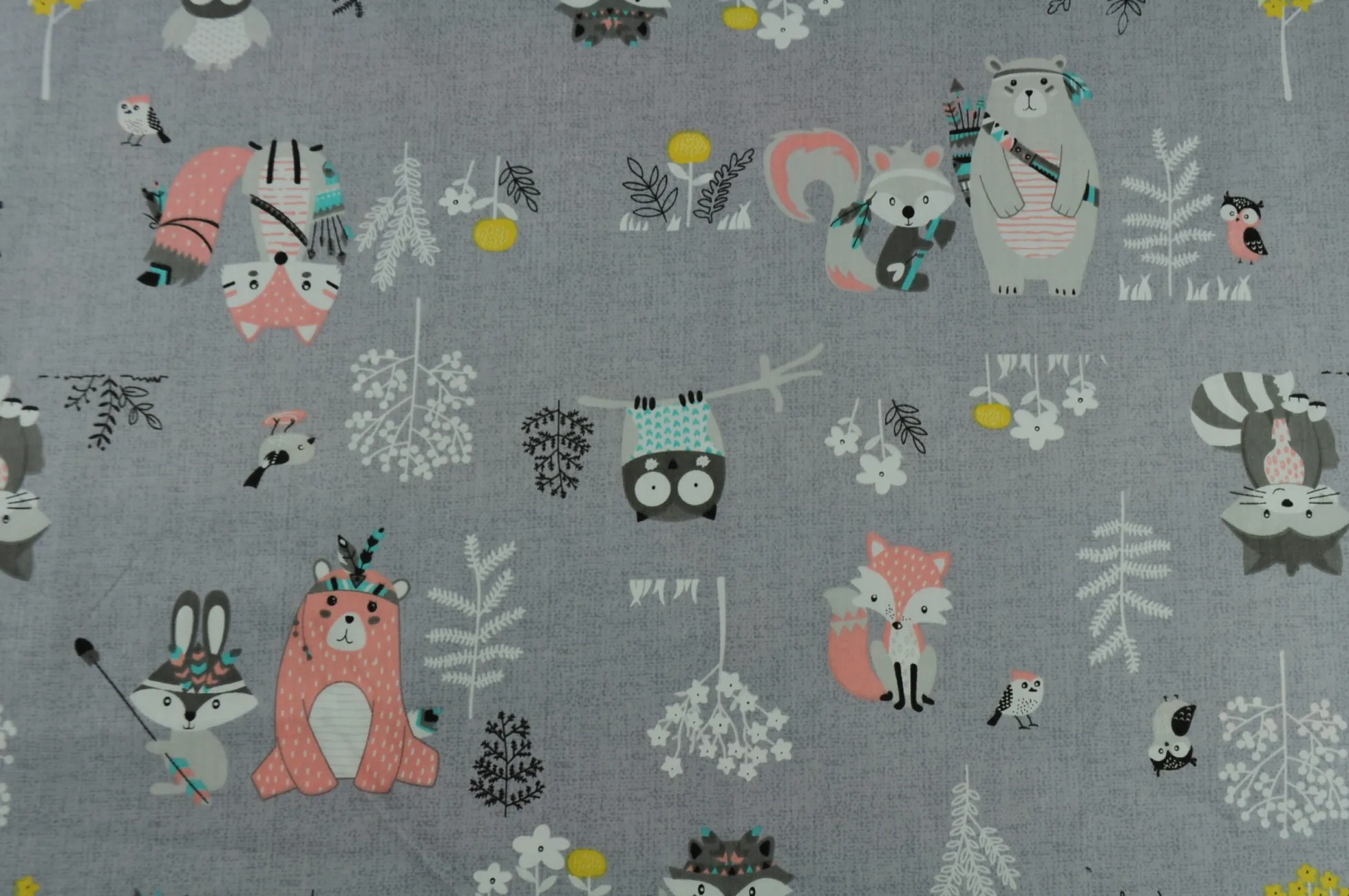 Katoen poplin – Woodland friends grey