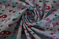 Katoen poplin – Zilvergrijs visjes