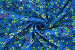 Katoen tricot – Colorful circles on blue