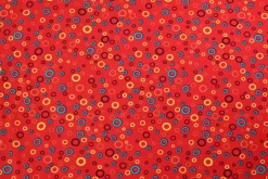 Katoen tricot – Colorful circles on red