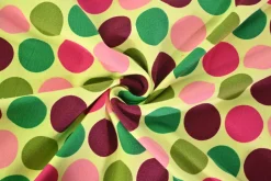 Katoen tricot – Colorful dots on bright yellow