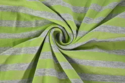 Katoen tricot – Green and grey marl stripes
