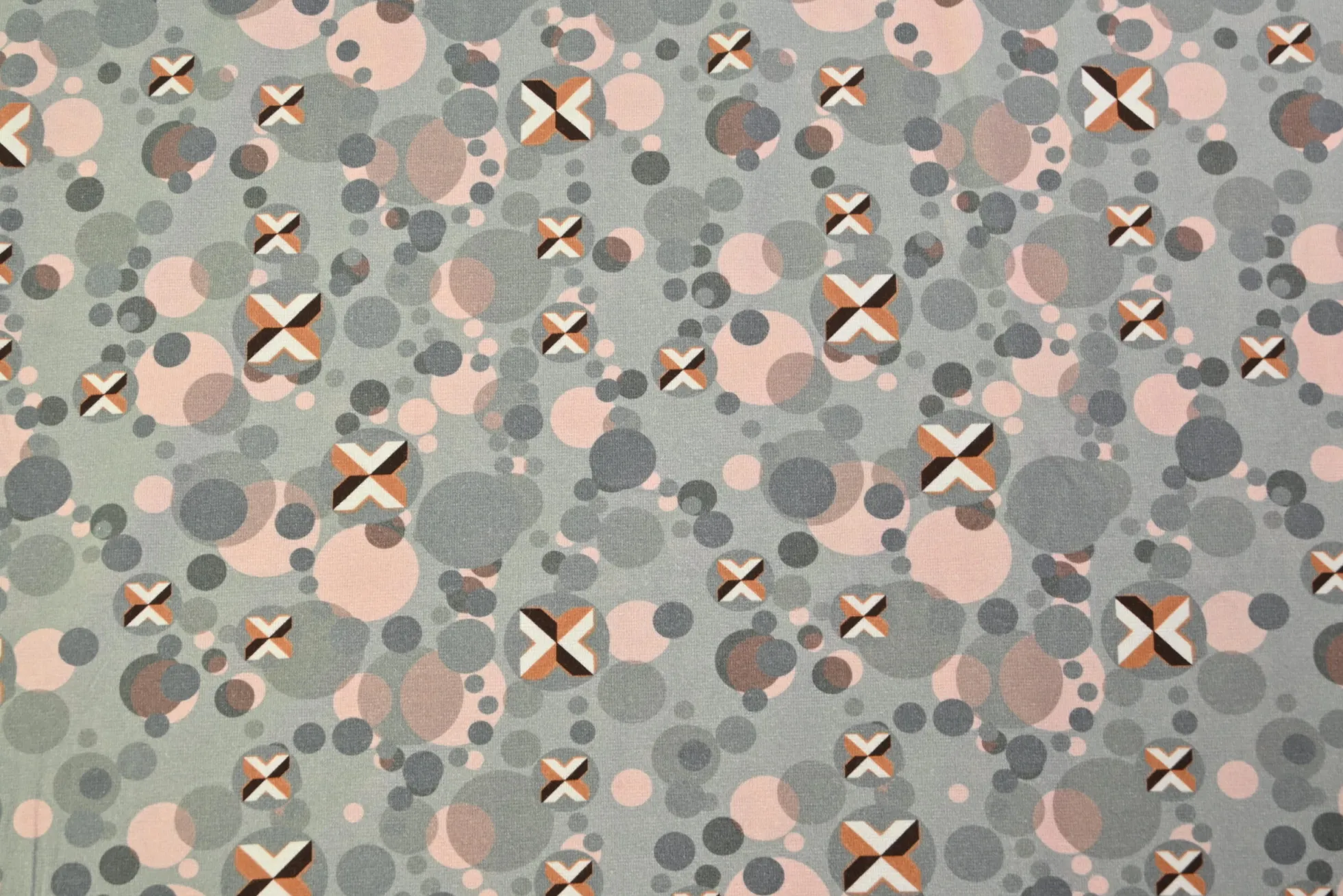 Katoen tricot – Grey Blush Retro Bubbles