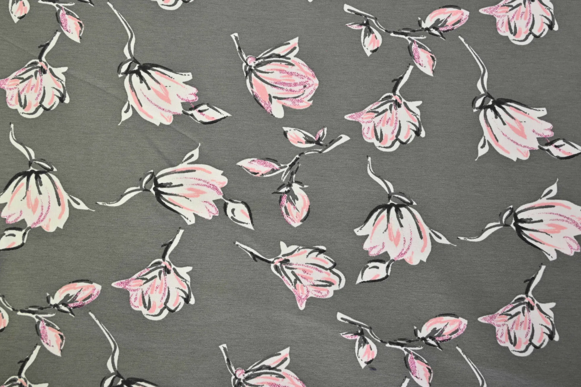 Katoen tricot – Grey Pink Magnolia