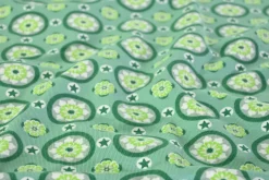 Katoen tricot – Retro green Blossom