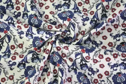 Katoen tricot – Royal Blue Red Floral Vine