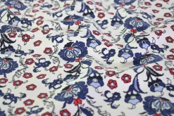 Katoen tricot – Royal Blue Red Floral Vine