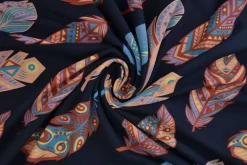 Katoen tricot Royal – Kleurrijke veren navy