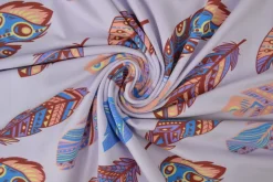 Katoen tricot Royal – Kleurrijke veren lavendel