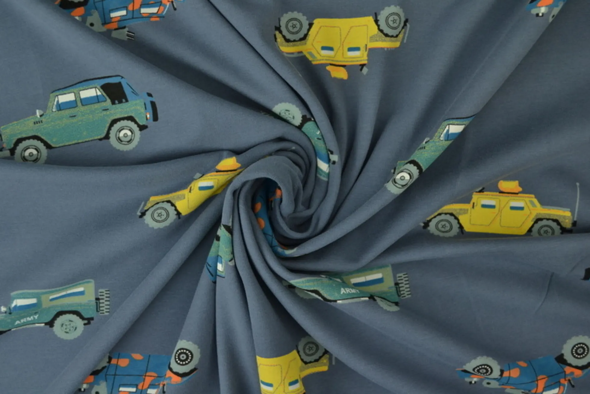 Katoen tricot Royal – Stoere auto’s donkergrijs