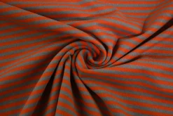Katoen tricot soft touch – Dark orange & dark grey stripes