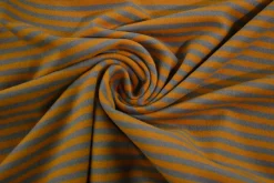 Katoen tricot soft touch – Dark grey & dark ocher stripes