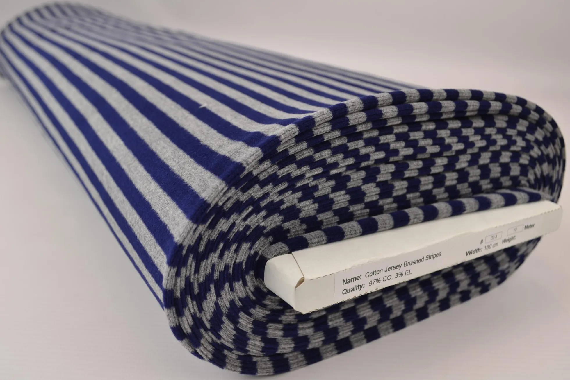Katoen tricot soft touch – Navy & grey stripes