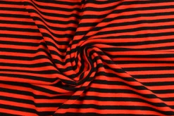 Katoen tricot soft touch – Red & black stripes