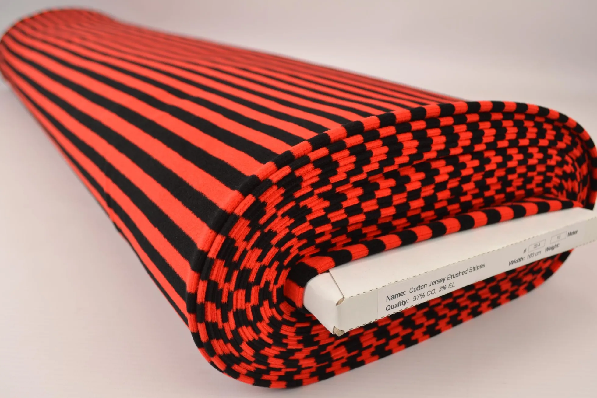 Katoen tricot soft touch – Red & black stripes