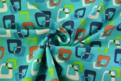Katoen tricot – Turquoise Retro Pop Squares