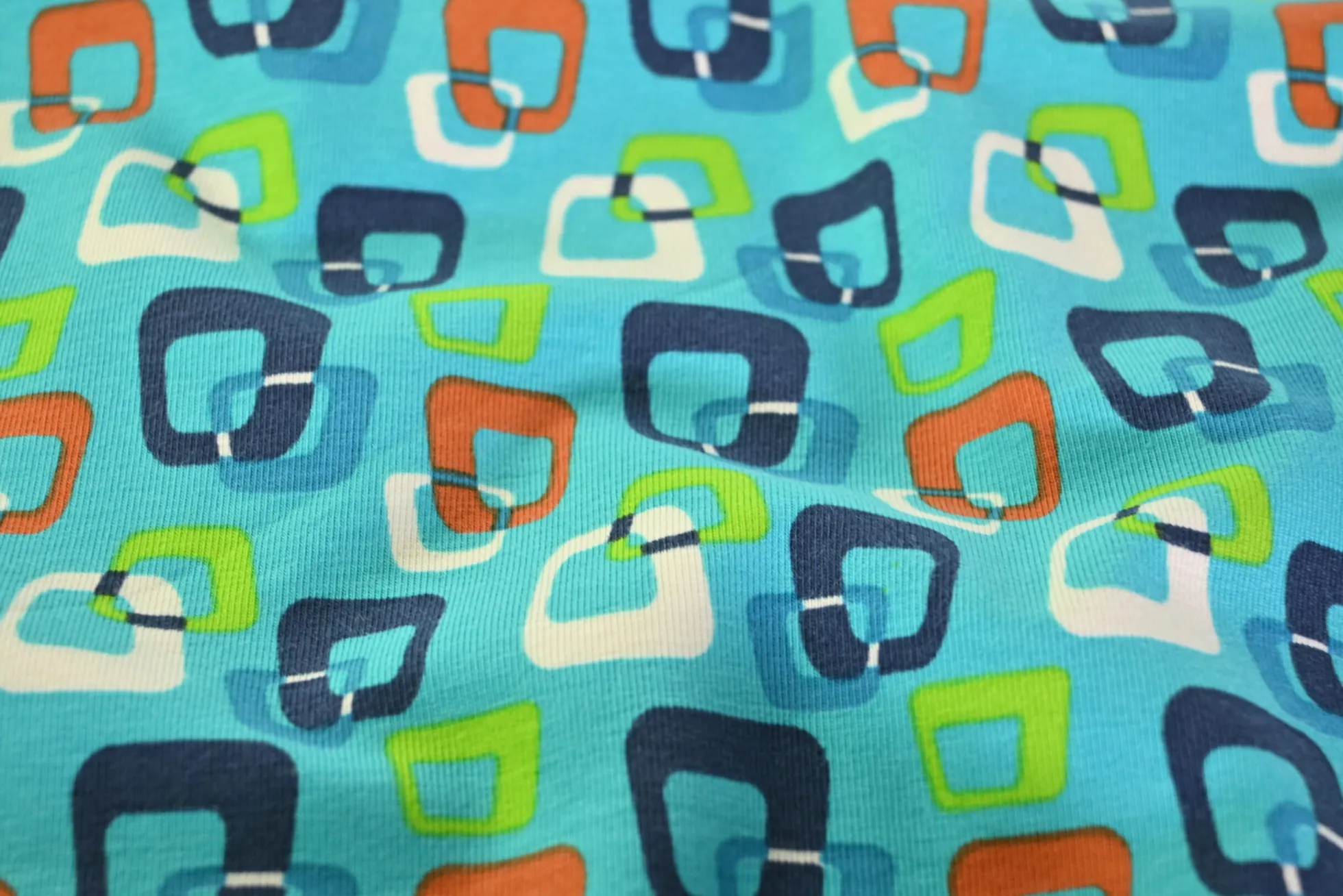 Katoen tricot – Turquoise Retro Pop Squares