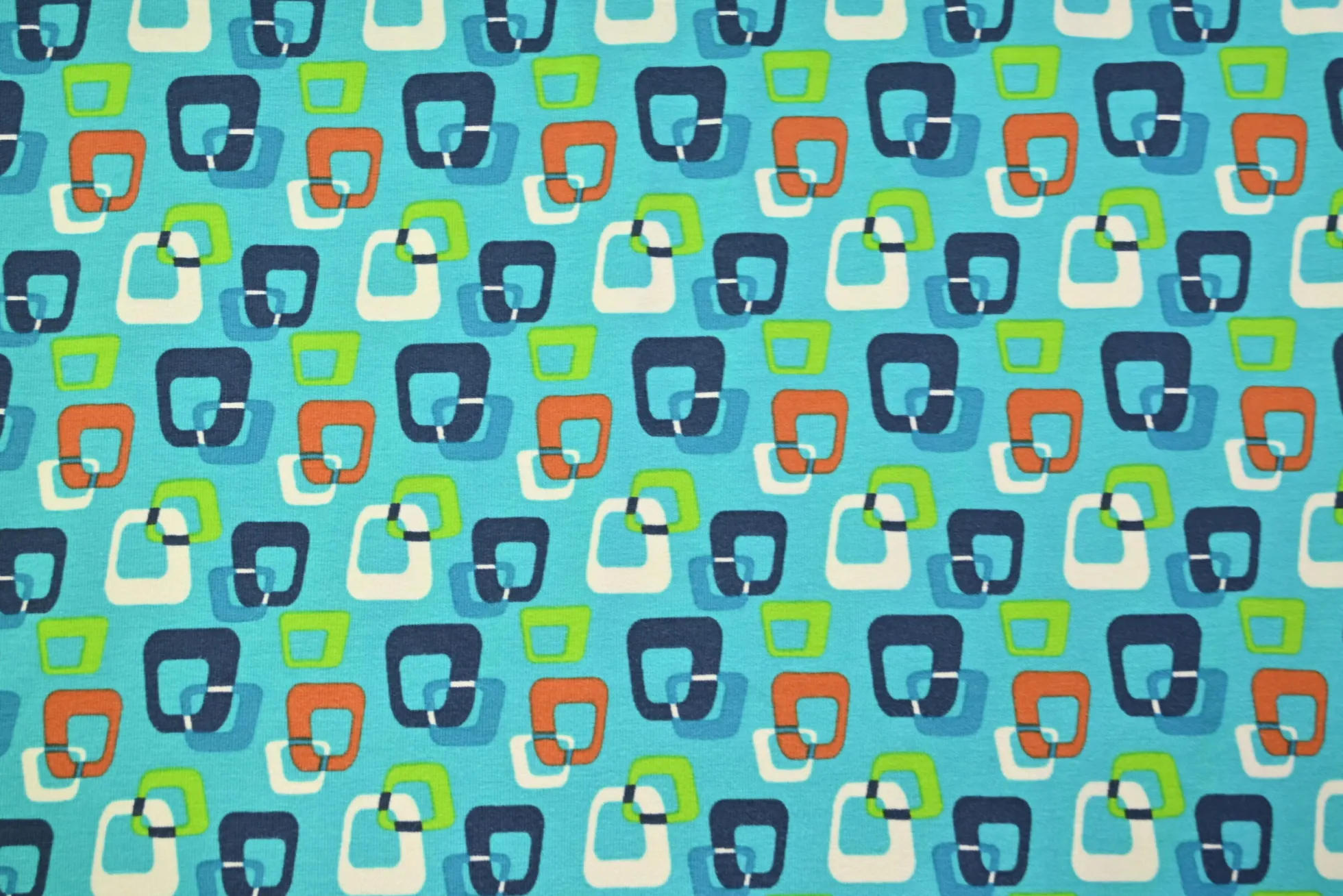 Katoen tricot – Turquoise Retro Pop Squares