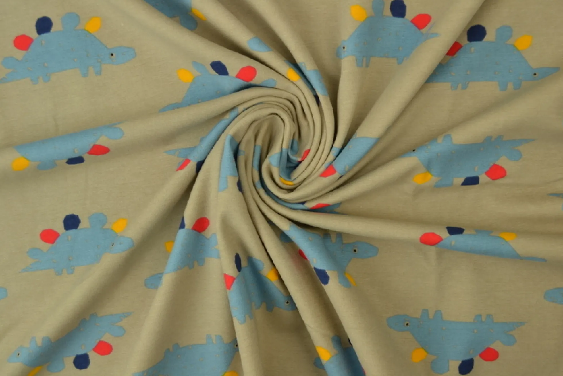 Katoen tricot – Wow – Dino op taupe