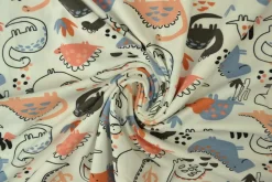 Katoen tricot – Wow – Dino’s met zalmroze