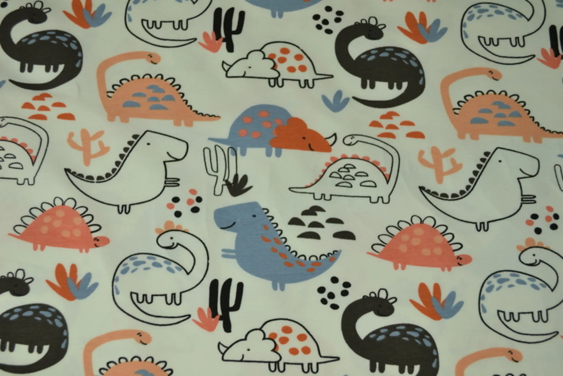 Katoen tricot – Wow – Dino’s met zalmroze