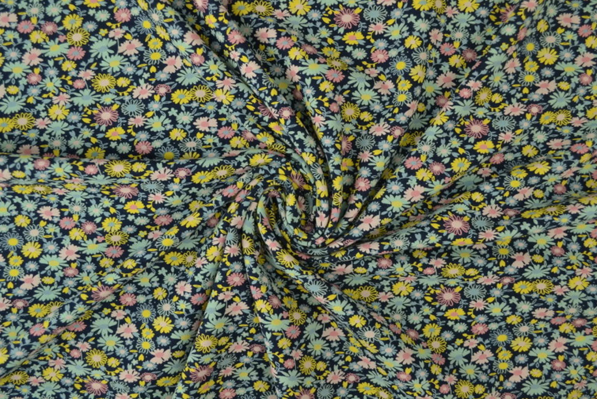 Katoen tricot – Wow – Kleine bloemetjes donker navy