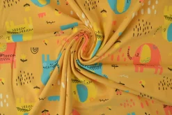 Katoen tricot – Wow – Olifantjes okergeel