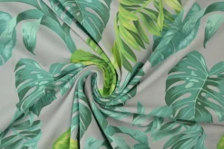 Katoen tricot – Wow – Palmbladeren zilvergrijs
