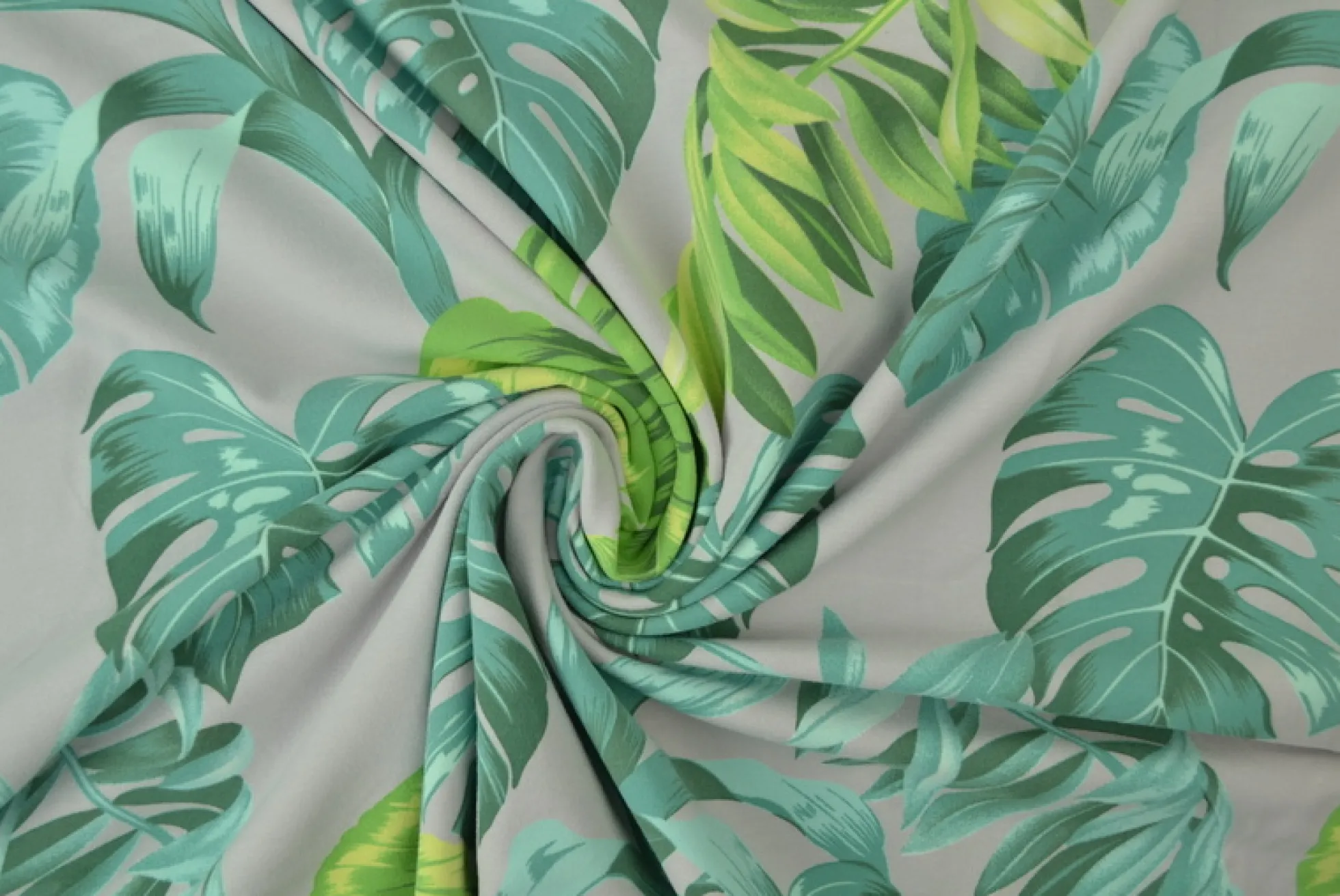 Katoen tricot – Wow – Palmbladeren zilvergrijs