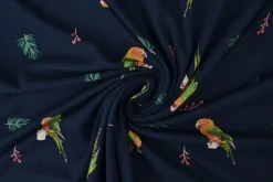 Katoen tricot – Wow – Papegaai donker navy